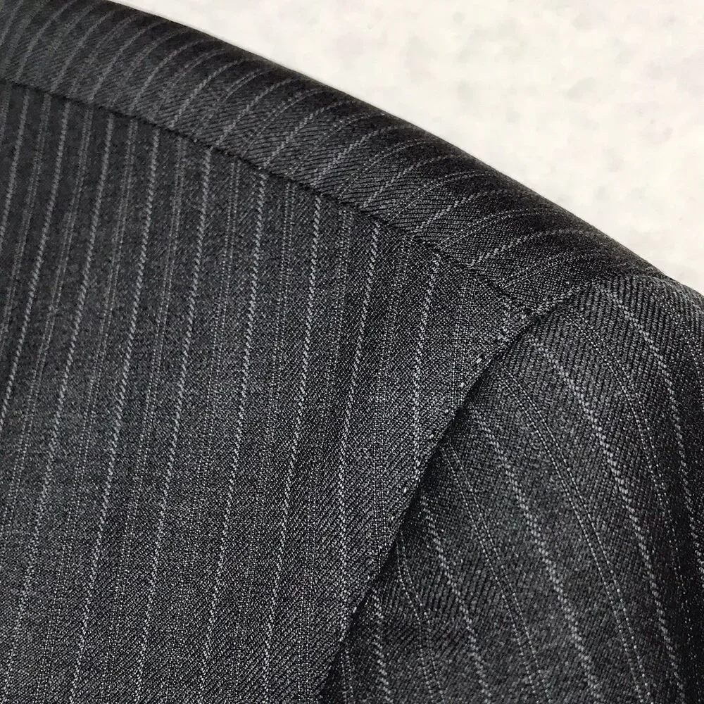 PETER MILLAR Suit Jacket Men 44R Black Pinstripe Wool 2 Button Double Vent USA